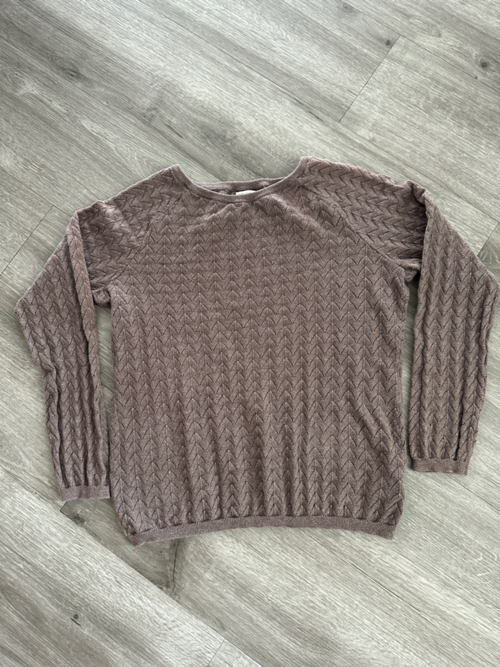 Liz Claiborne Mauve Cable-Textured Crewneck Sweater